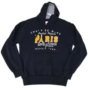 Paris Hoodie Mens Medium Blue Eiffel Tower France PARIS Graphic Pullover Fleece
